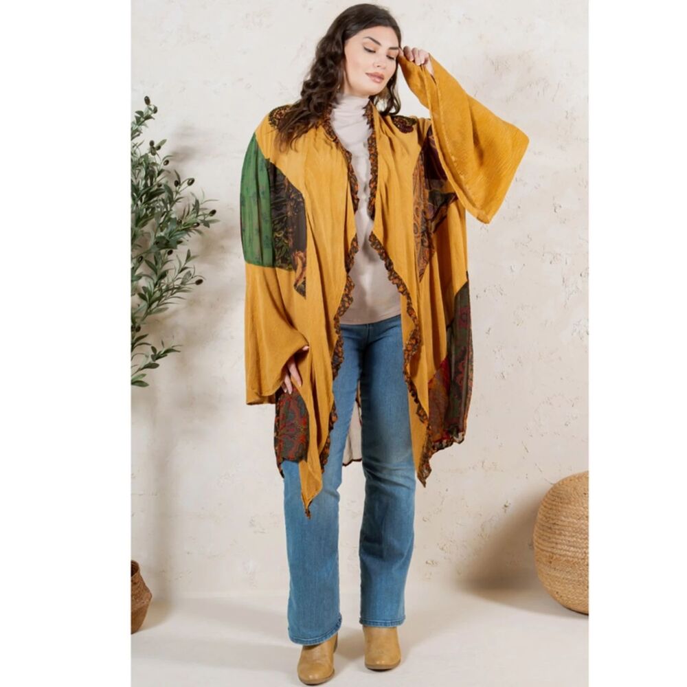 Young Threads Rustic Boho Patchwork Ruffle Open Front Kimono Size 3X - Picture 3 of 5